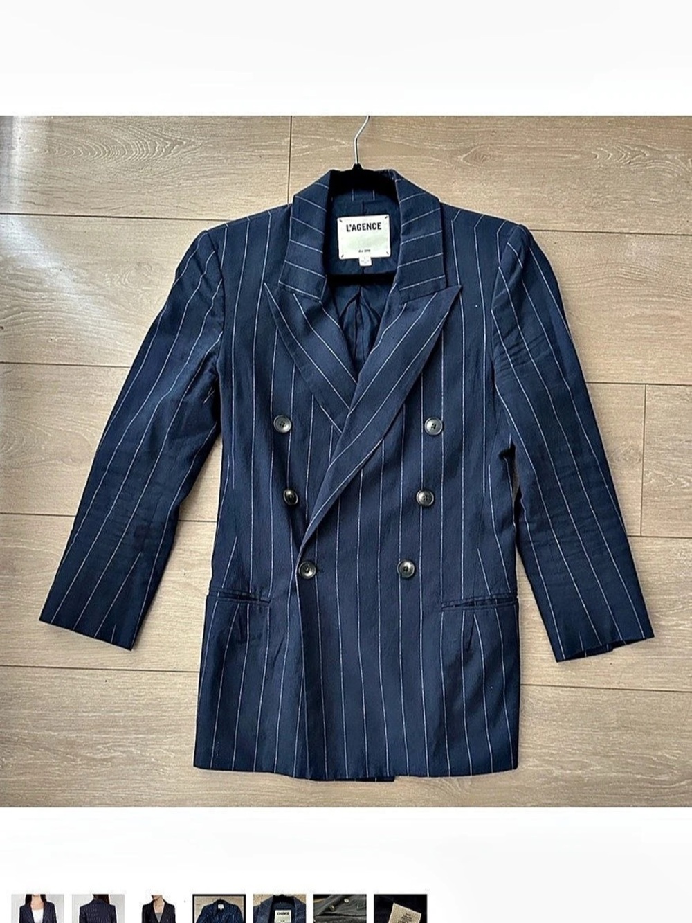 LโAGENCE Women's Pinstripe Double-Breasted Blazer in Blue NAVY ROYAL